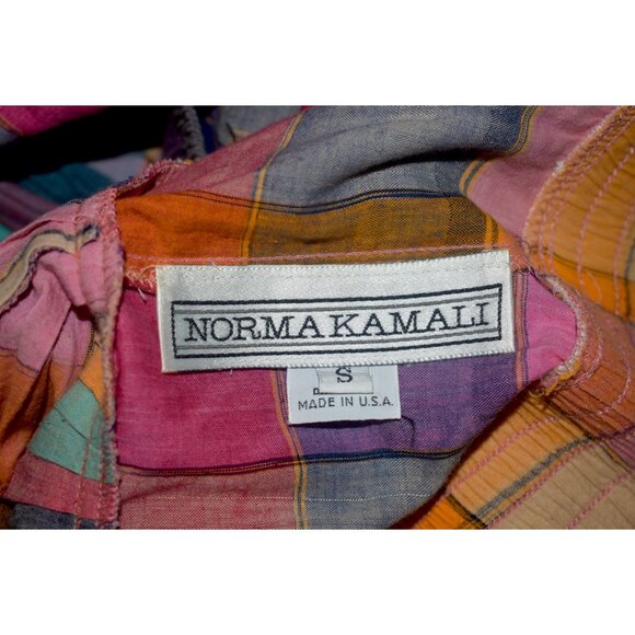 Norma Kamali Vintage 80s Rainbow Plaid Madras Ruffle Skirt Cottagecore Boho S M - Picture 6 of 9